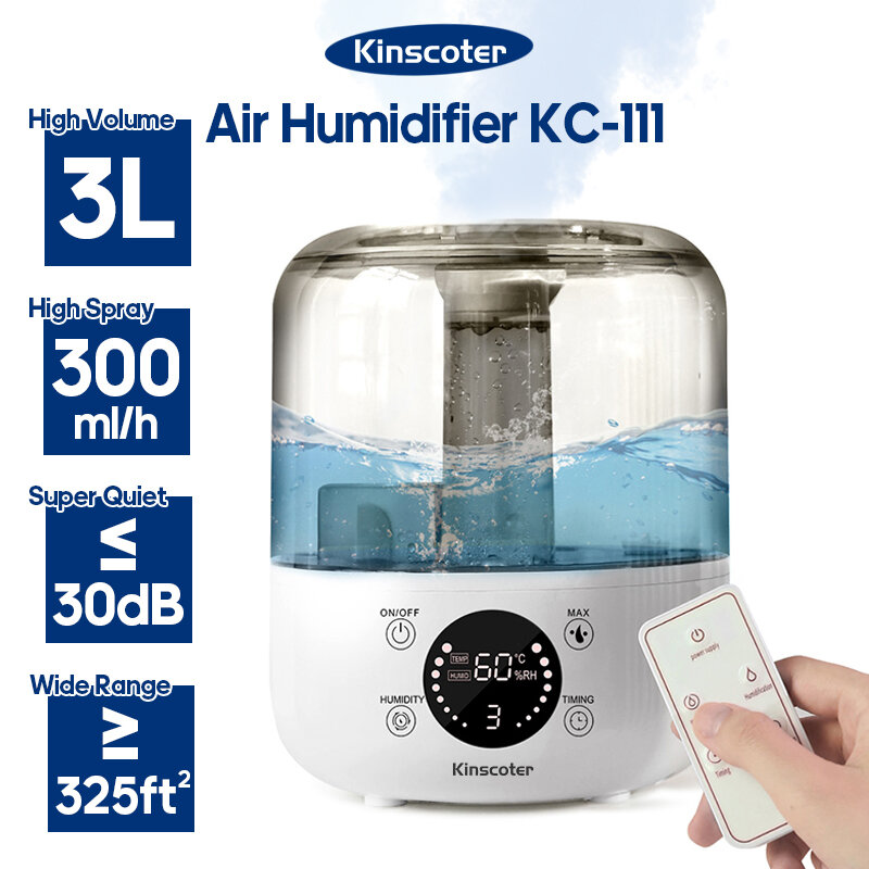 KINSCOTER 3L エア加湿器 専門大容量 家庭用加湿器 リモコンタイマー付きミスト アロマディフューザー