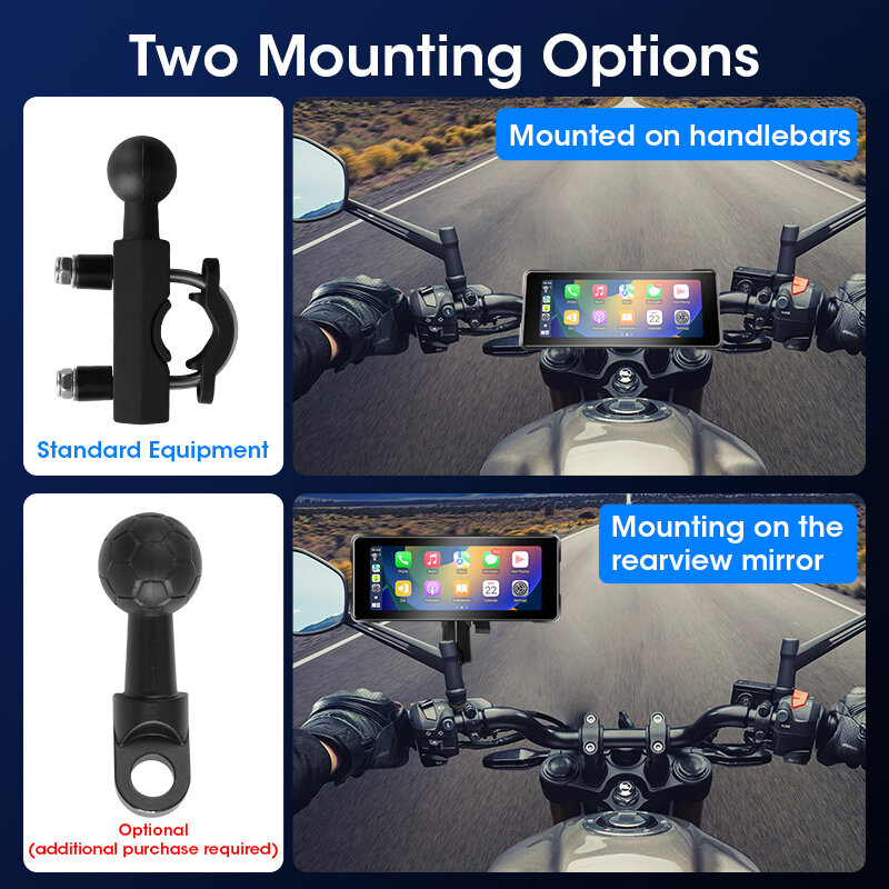 JMCQ-GPS Navegação para motocicleta, tela de exibição impermeável Carplay, monitor portátil sem fio Android Auto, 6,86 em