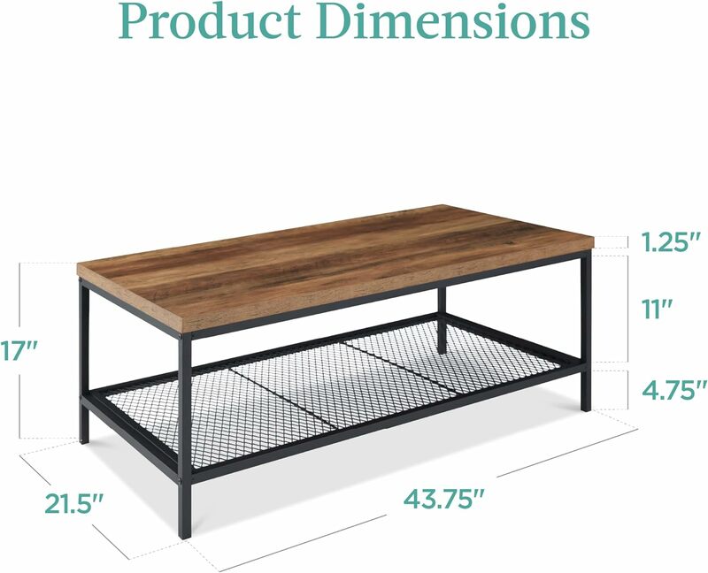 산업용 직사각형 목재 그레인 커피 테이블, 대형 2 단