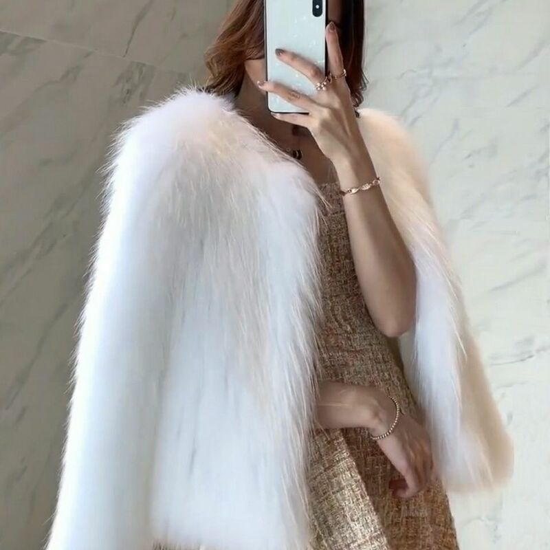 Mantel bulu palsu T837 wanita, pakaian luar bulu halus elegan mewah modis musim dingin 2024