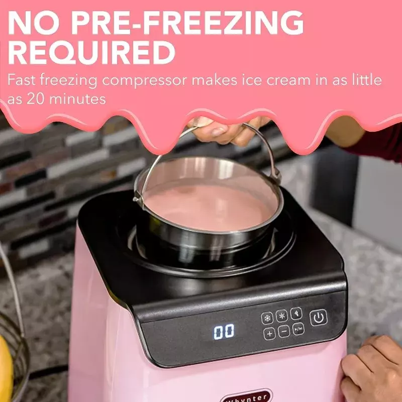 Whynter ICM-128BPS Upright Automatic Ice Cream Maker 1.28 Quart Capacity with Built-in Compressor, Limited Black Pink Edition