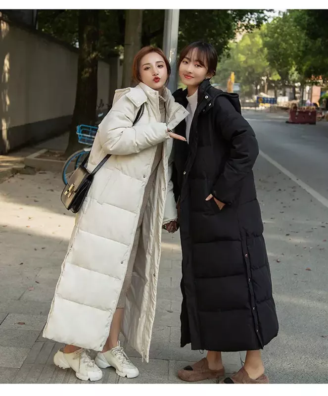 Зимняя куртка Женская Длинная утепленная пуховая куртка с капюшоном прямая элегантная верхняя одежда 2023 корейские модные женские парки