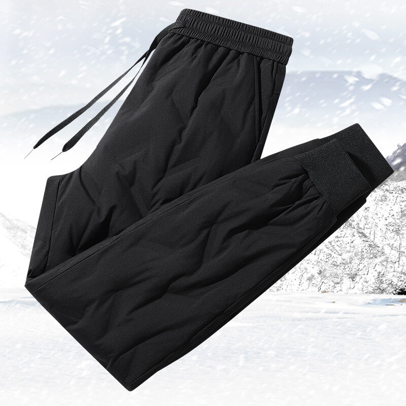 Новые мужские модные Универсальные зимние Пуховые брюки молодежные утолщенные теплые 60% на белом утином пуху уличные спортивные повседневные брюки для мужчин