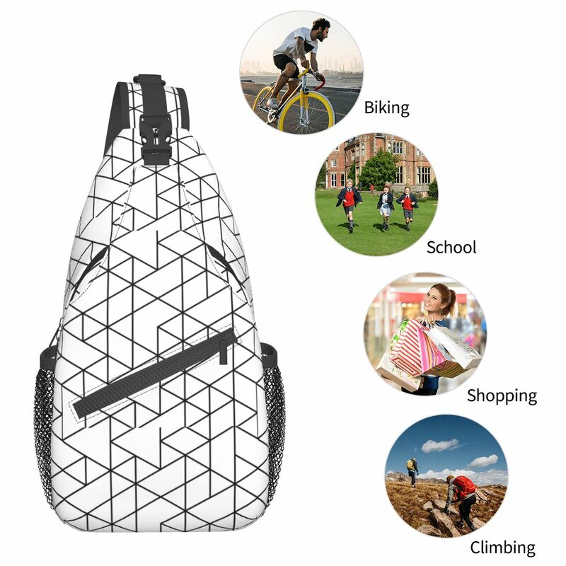 Triangles Black And White Crossbody Sling Bag Small Chest Bag Modern Shoulder Backpack Daypack for Travel Hiking Camping Satchel