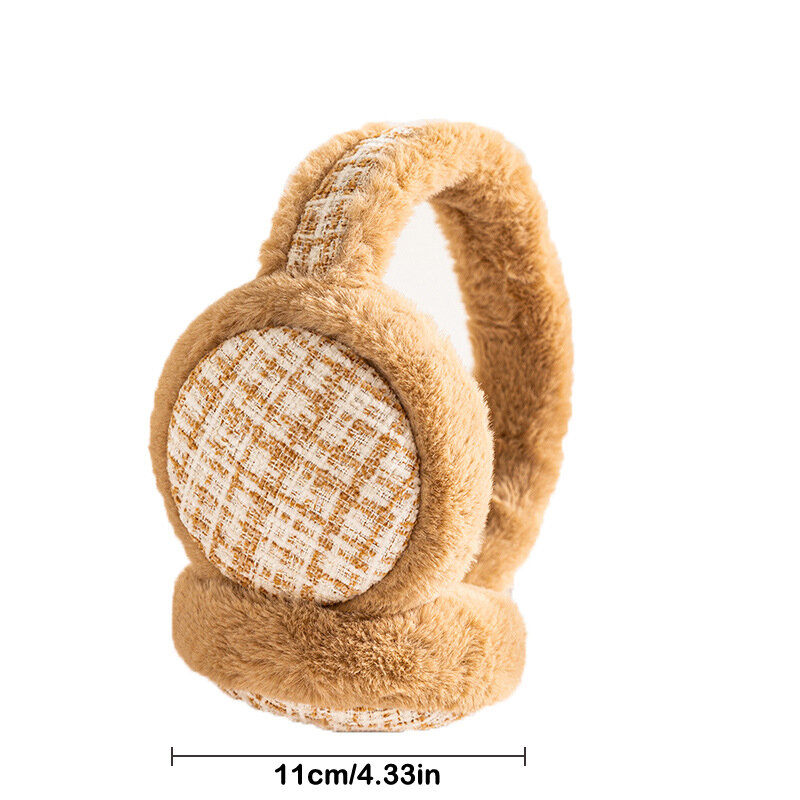 Thermal Soft Plush Earmuffs Winter Fashion Plaid Thicken Ear Warmer Outdoor Sports Cold Protection Foldable Ear Cover