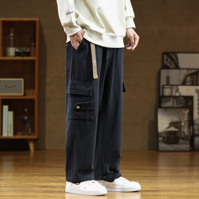 2023 Autumn New Cargo Pants Men Multi-Pockets Cotton Casual Wide Pants Male Workwear Loose Straight Trousers Big Size 7Xl 8Xl