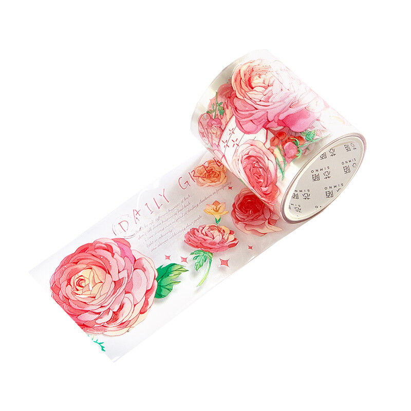 45mm*200cm Beautiful Flower Plant PET Waterproof Special Oil Washi Tape DIY Journal Scrapbooking Collage Masking Tape Stationery