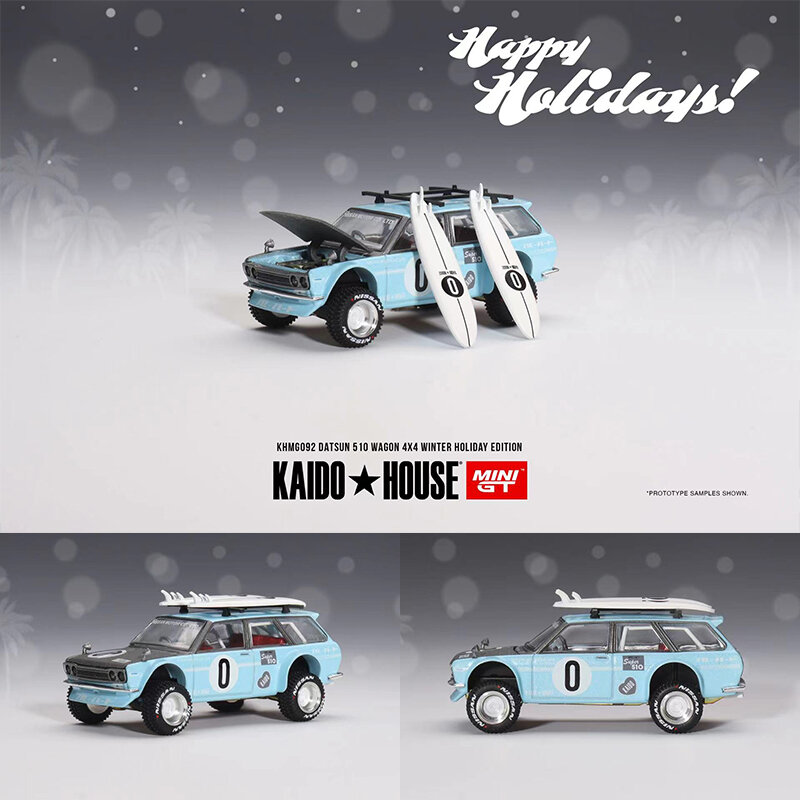MINIGT In Stock 1:64 Kaido House 510 Wagon Surf Safari RS Winter Spec Diecast Diorama Car Model Collection Miniature Carros Toys