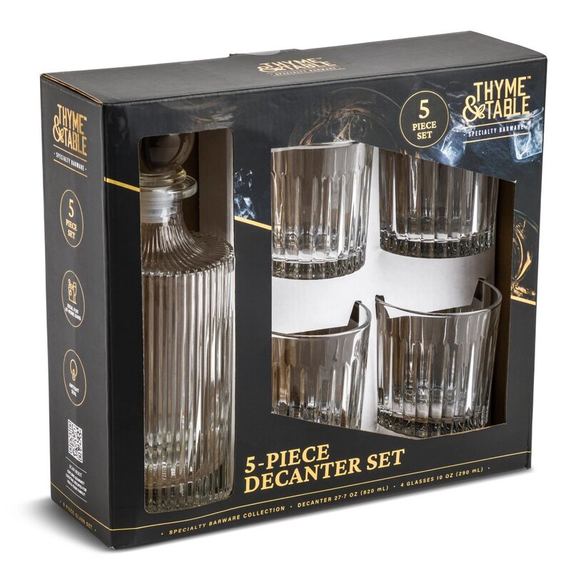 Whiskey Decanter and Cocktail Glasses, 5-Piece Set