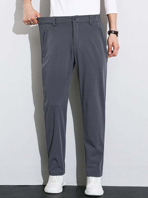 Calça casual masculina ao ar livre com bolsos com zíper, calça de golfe de nylon esticada, calça reta, calça 8XL, tamanho grande, nova, outono, 2023