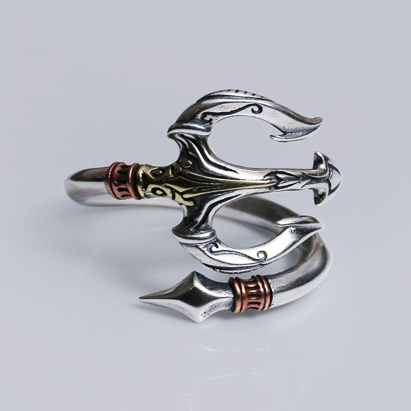 KOFSAC-Anillo de plata tailandesa para hombre, joyería de Tridente, anillos de dedo índice de moda INS europeos y americanos