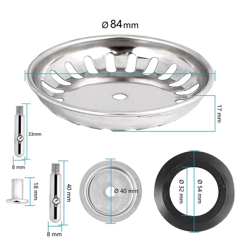 Bouchon d'Eau en Acier Inoxydable 304 pour Évier de Cuisine, Filtre, Accessoires de Vidange, 80/82/84mm