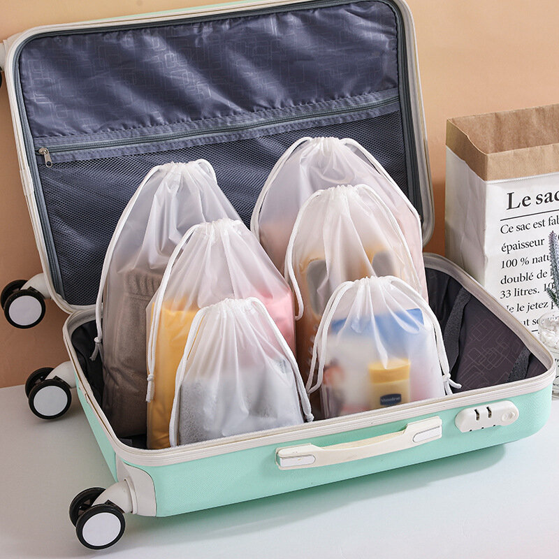 10PCS/Set Transparent PE Frosted Drawstring Storage Bag Cosmetic Organizer Pouch Travel Clothes Shoes Dust-Proof Carrying Bags