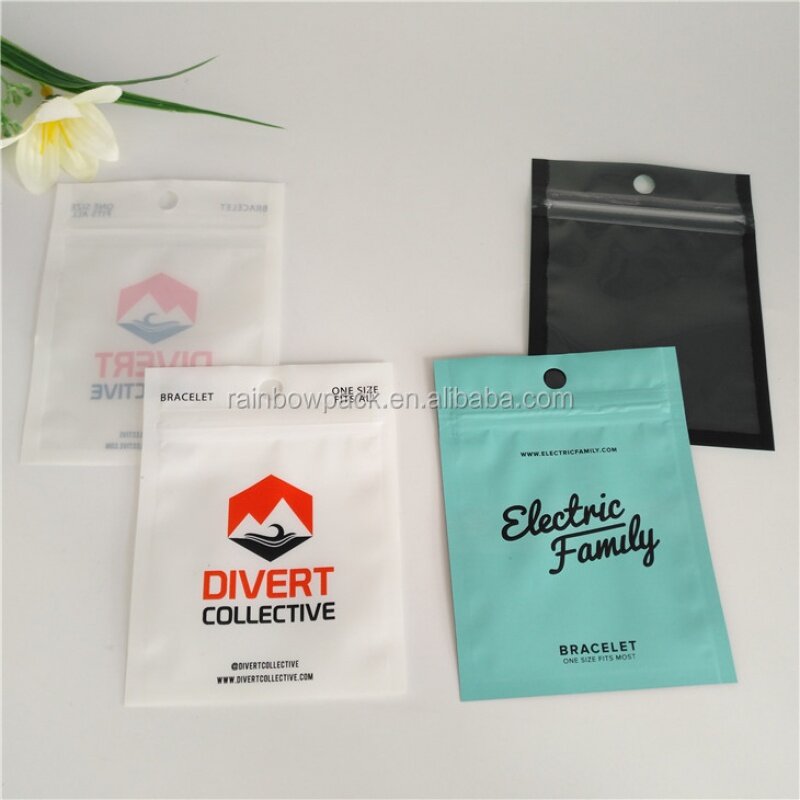 Prodotto personalizzato stampato personalizzato con chiusura a Zip orecchino braccialetto imballaggio sacchetto con cerniera piccoli sacchetti piatti di gioielli in plastica