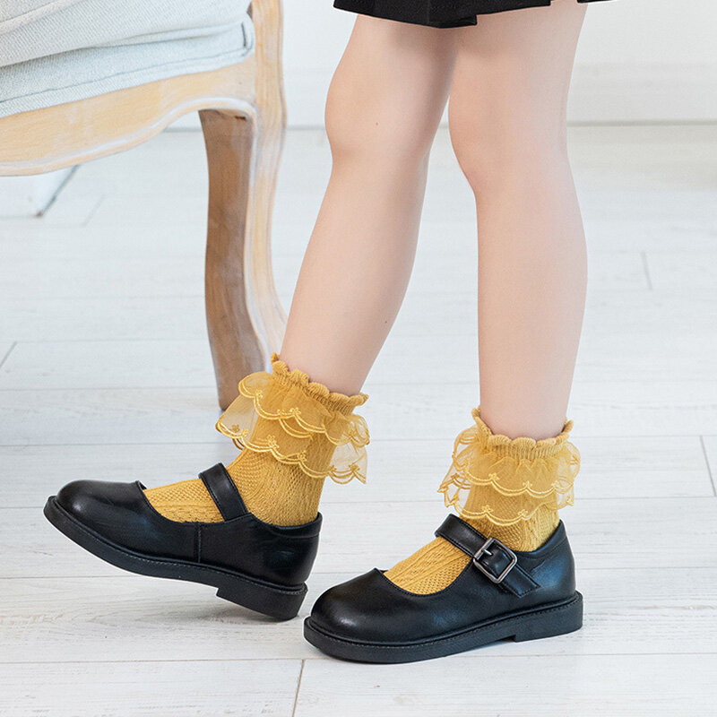1 pasang kaus kaki renda Ruffle untuk wanita anak perempuan kaus kaki Harajuku gaya Jepang warna Solid kaus kaki katun sejuk lembut kaus kaki Kru