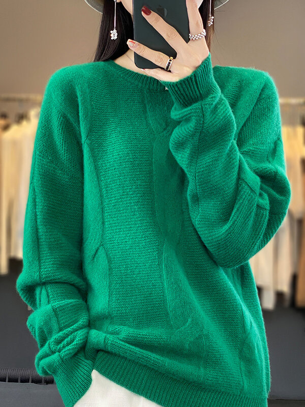 Женский свитер с круглым вырезом Addonee, толстый Повседневный кашемировый вязаный пуловер из 100% мериносовой шерсти в Корейском стиле, Осень-зима