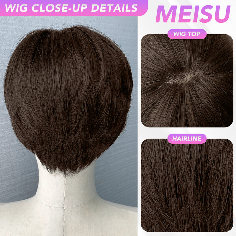 Meisu-男性用ショートブラウン合成ウィッグ,フリンジ付き,耐熱性,アンチグレア,ナチュラル,コスプレ,毎日8インチ