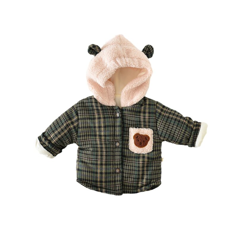 Children's Cotton-padded Autumn Winter Warm Korean Version Plus Fleece Thick Bear Hooded Baby Cotton Coat