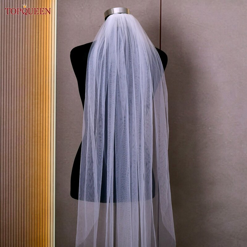TOPQUEEN V30 Classic Bridal Wedding Veils Plain Yarn 1 Tier Soft Wedding Long Veil with Comb Wedding Dress Accessories Black Red