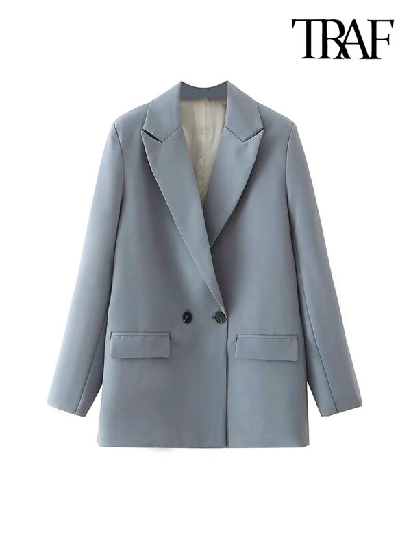 ONKOGENE Frauen Chic Büro Dame Zweireiher Blazer Vintage Mantel Mode Kerb Kragen Langarm Damen Oberbekleidung Stilvolle Tops