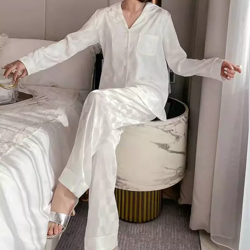 Шелковые пижамы, Женская домашняя одежда с длинным рукавом на осень и зиму