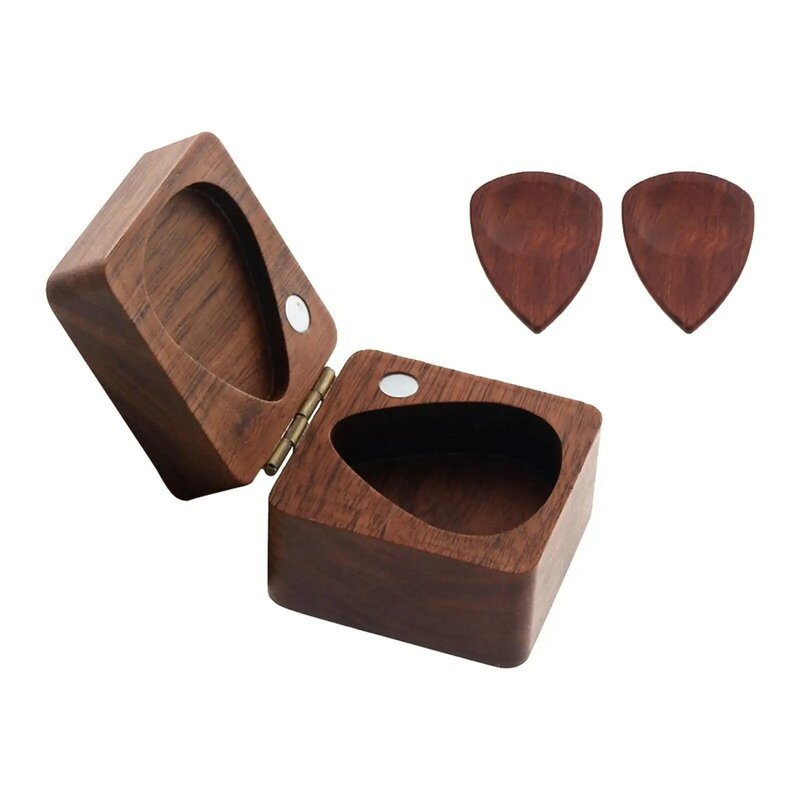 Custodia per plettri per chitarra in legno robusta Mini portagioie con 2 plettri per chitarra Organizer per plettri per chitarra a triangolo fatto a mano