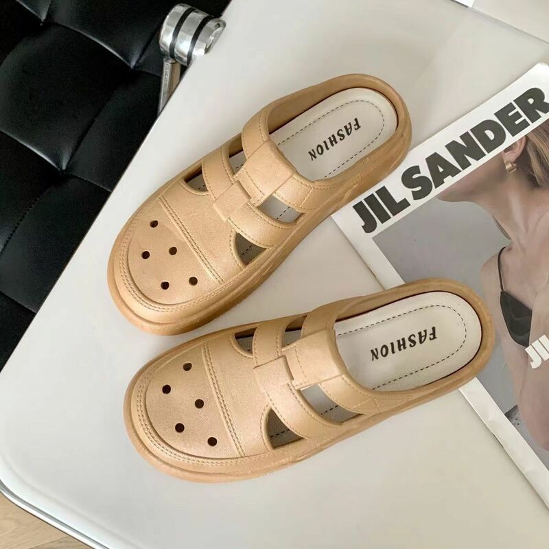 New Women's Summer Baotou Hollow Flat Sole Slipper Free Shipping Soft Sole Non Slip Outdoor Beach Slippers Sandals Home Slippers