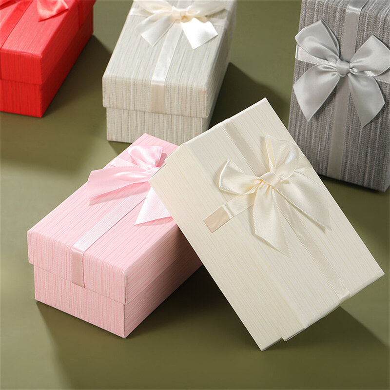 Простая Стандартная бумажная коробка с бантом, украшение для праздничного подарка, упаковка для витрин, серег, колец, органайзер для ювелирных изделий, картон