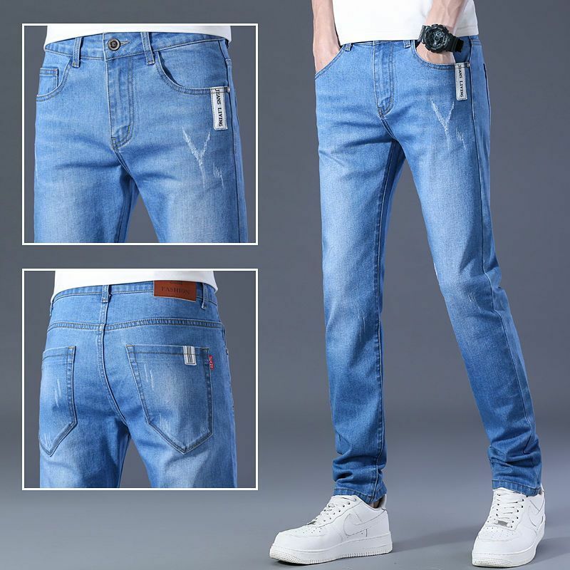 2024 Nieuwe Casual Koreaanse Luxe Kleding Slanke Lente Herfst Heren Spijkerbroek Blauwe Stretch Cowboy Skinny Jeans Broek
