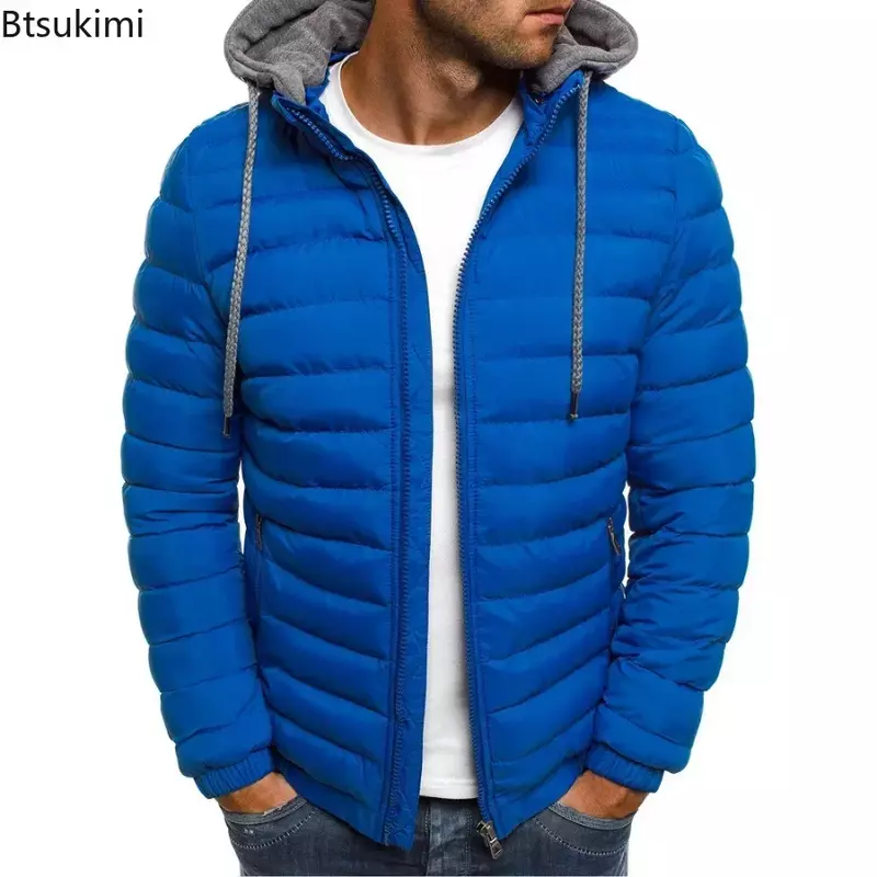 Nowa jesienno-zimowa męska parki solidna bawełniana bluza z kapturem kurtka na co dzień ciepłe ubrania męskie płaszcz Streetwear kurtka pikowana mężczyzna