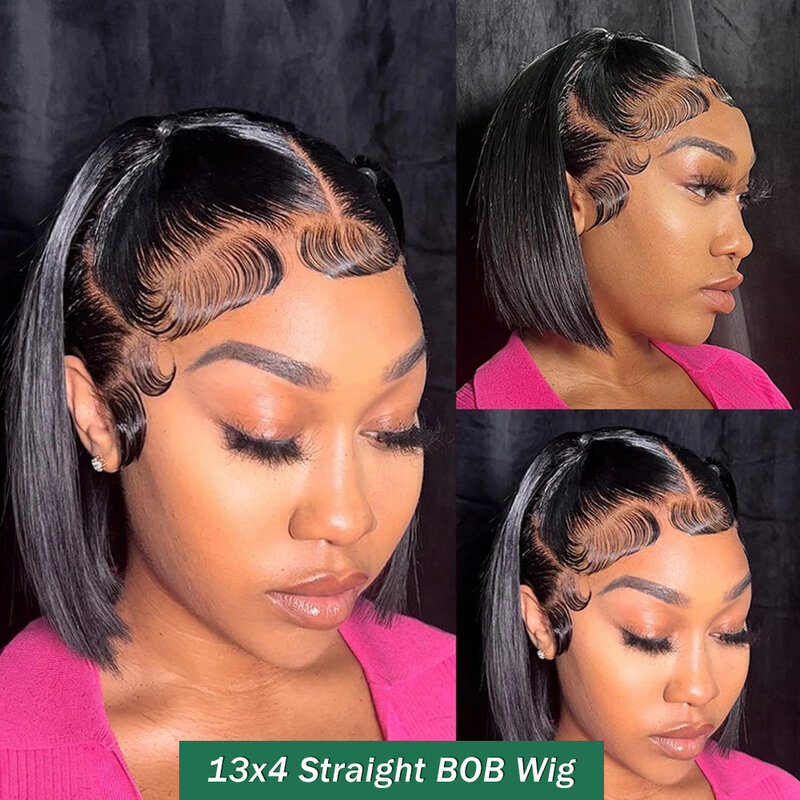 Wig Bob depan renda 13x4, rambut manusia lurus 180% kepadatan penuh HD renda transparan wig bob rambut renda depan untuk wanita