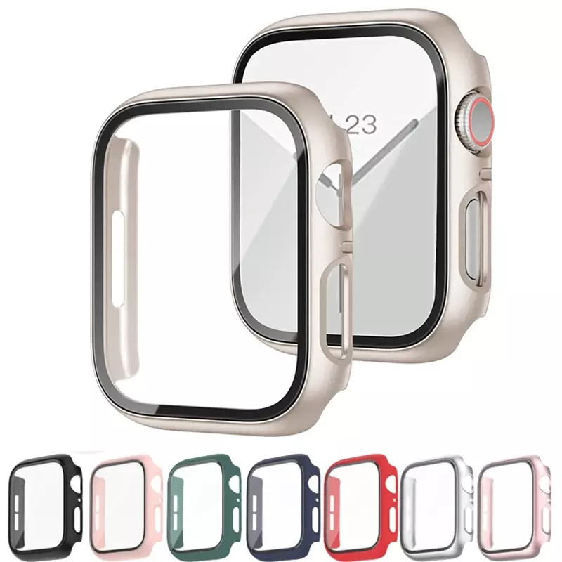 Glazen + Hoes Voor Apple Watch Screen Protector Case 41Mm 45Mm 42Mm 38Mm 44Mm 40Mm Krasbestendig Beschermende Iwatch 9 8 7 6 Se 5
