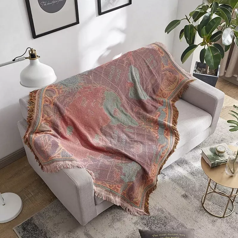 Хлопковые богемные пледы с картой мира домашнее одеяло вязаное пылезащитное покрывало для дивана Нескользящие декоративные одеяла для чайного столика