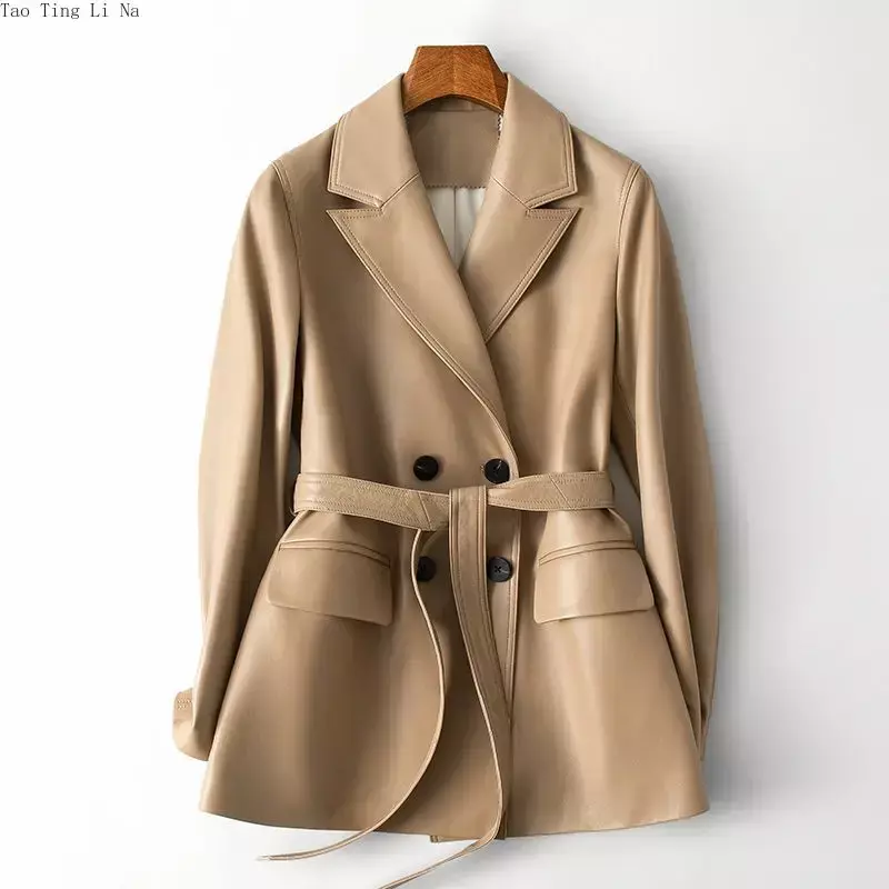 2023 Women New Genuine Sheepskin Leather Coat Real Sheep Leather Jacket H22