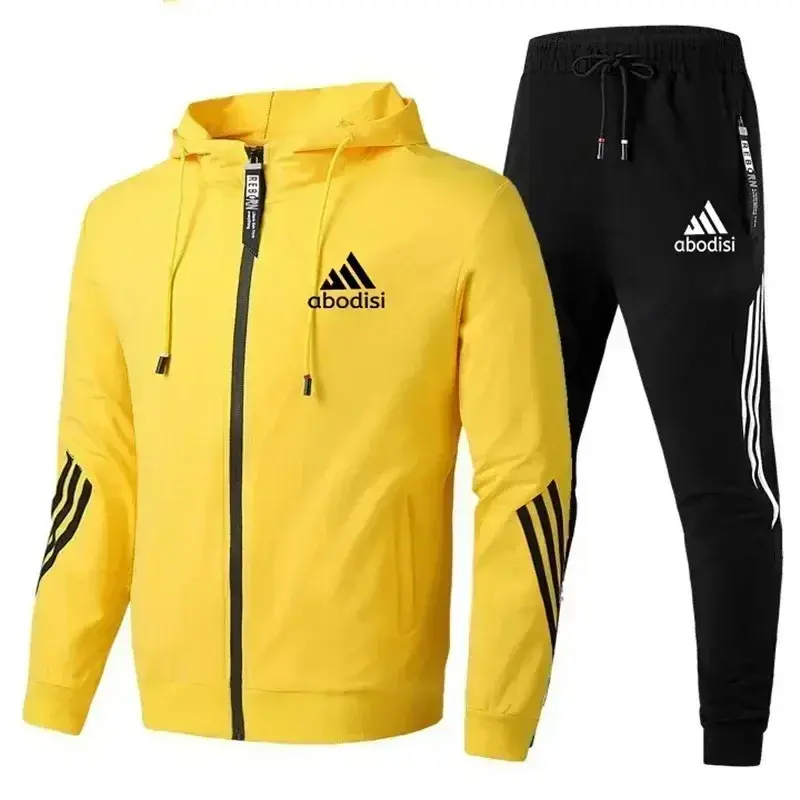 Conjunto de ropa deportiva informal para hombre, Sudadera con capucha y pantalones, traje de dos piezas con cremallera