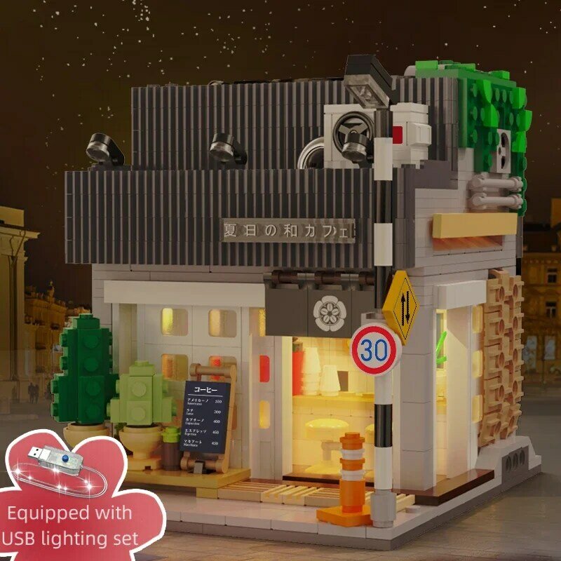 1116Pcs Cada LED City Japanese Style Summer Restaurant Coffee House Building Blocks Friends Light Shop Bricks Toys Children Gift