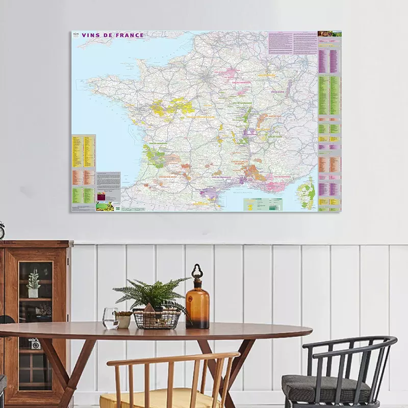 150*100cm mappa di distribuzione del vino della francia In tela Non tessuta francese pittura murale arte Poster materiale scolastico decorazioni per la casa