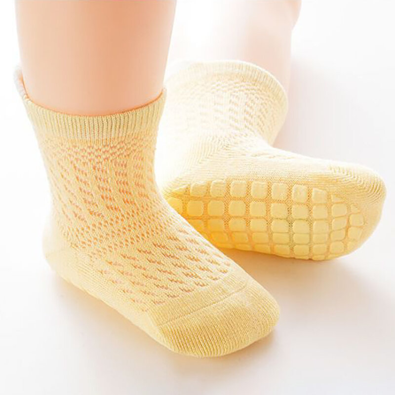Calcetines de malla fina para bebé, medias de algodón puro transpirable, antideslizantes, de tubo medio, para caminar, para verano, lote de 3 pares