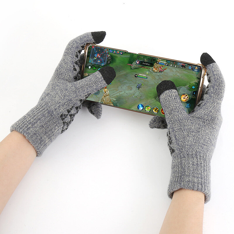 Женские и мужские теплые трикотажные перчатки Зимние перчатки для сенсорного экрана из искусственной шерсти