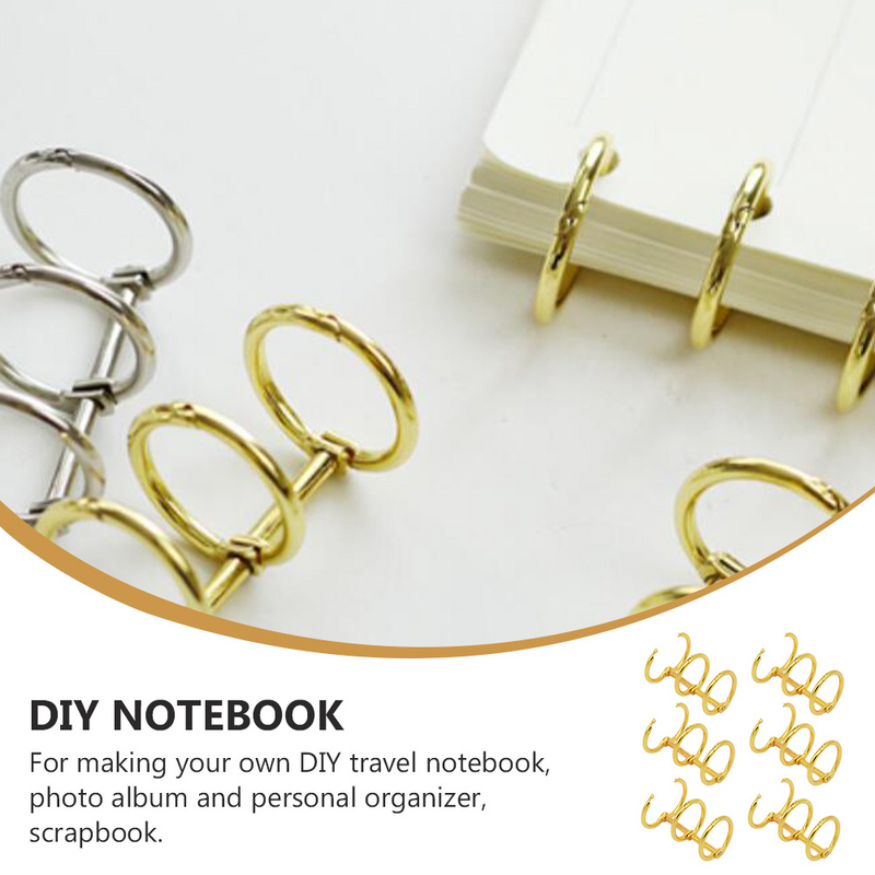 Prático Segmentado Metal Binder Anéis, Clipes Notebook, DIY, Loose Leaf Books, 3 Buracos, 6 Pcs