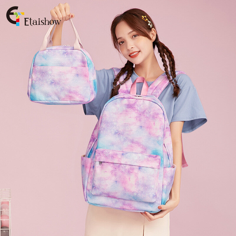 New Three Piece Backpack Romantic Starry Sky Graffiti Print Girl Elementary School Lightweight Waterproof Fresh Sweet Cute