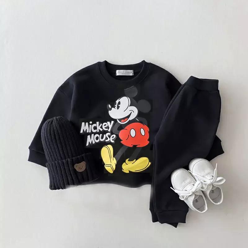 Disney-sudaderas con capucha para bebé y niño, conjunto de dos piezas con estampado de dibujos animados, Tops de manga larga y pantalones, traje informal