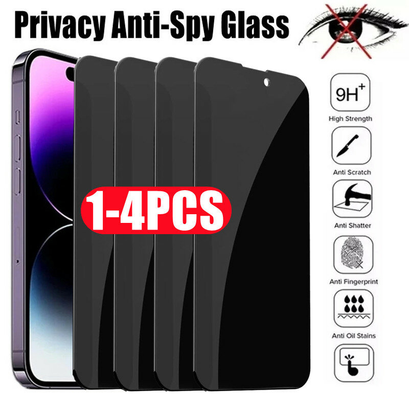 Protectores de pantalla de privacidad para IPhone, vidrio templado antiespía para modelos 12, 13, 14 Pro Max, Mini, 7, 8 Plus, 11 Pro, XS MAX, XR, X, 1 a 4 unidades