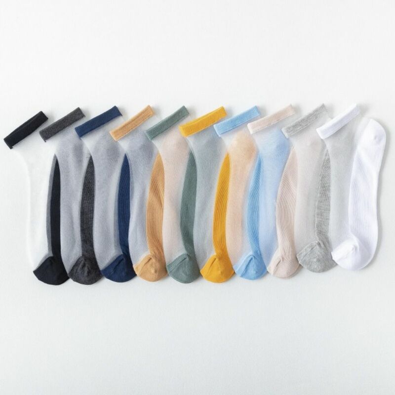 Calcetines tobilleros invisibles para hombre, calcetín de seda, Color sólido