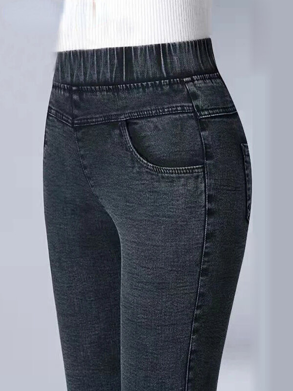 Calças jeans elásticas de cintura alta para mulheres, jeans lápis vintage, comprimento do tornozelo, leggings mãe, pantalone fina, tamanho grande 34