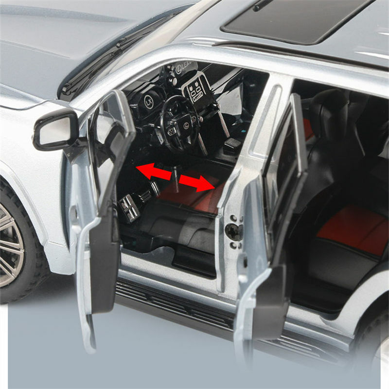 Mainan mobil diecast, mainan mobil Model diecast logam paduan 1:24 LX600 SUV Model simulasi suara dan cahaya, hadiah mainan anak-anak