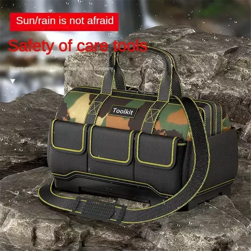 New Type Camouflage Tool Bag with Plastic Bottom Shoulder Strap Storage Organizer for Electrician Multiple Pockets Pounch Tool
