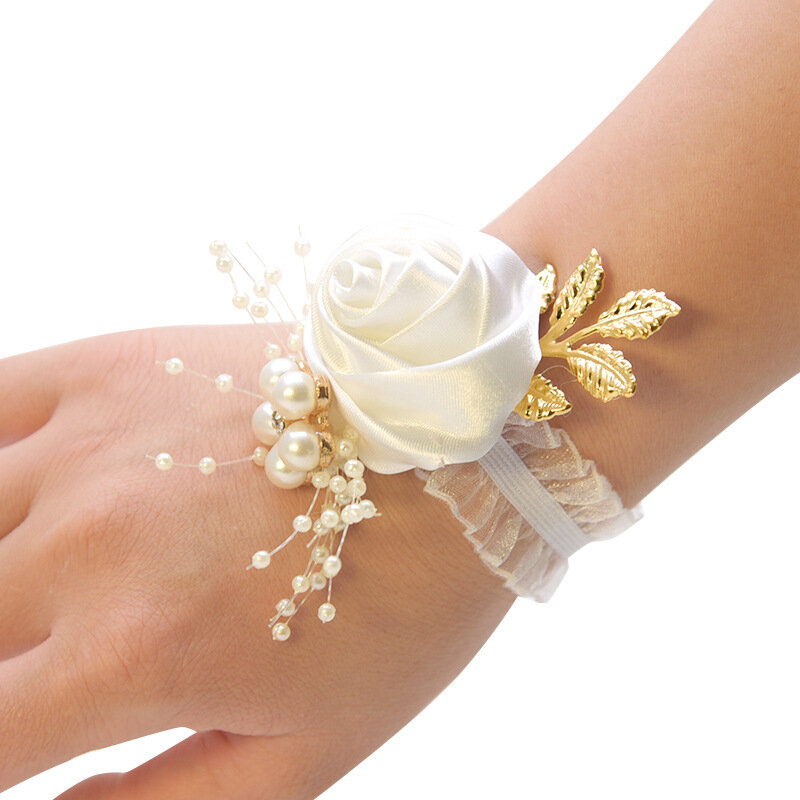 Fleurs de poignet de demoiselle d'honneur pour filles, boutonnière de fête de Rhde mariage, bracelet en satin rose, fleurs à la main en tissu, accessoires d'approvisionnement de mariage