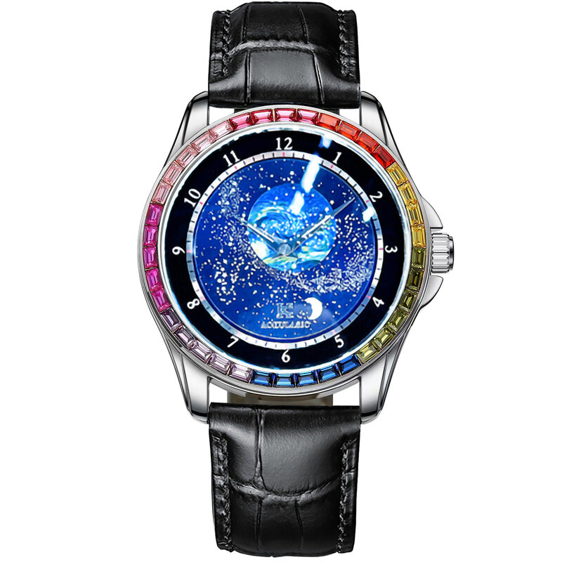 Reloj Automático Tourbillon para hombre, relojes mecánicos de lujo con diamantes AAA y cielo estrellado luminoso, resistente al agua