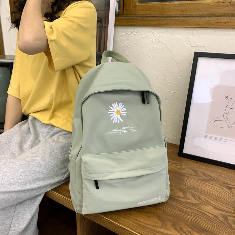 Teen School Bag for Girls Backpack Women Printing Bookbags Middle Student Schoolbag Large Black Cute Flowers Nylon Bagpack